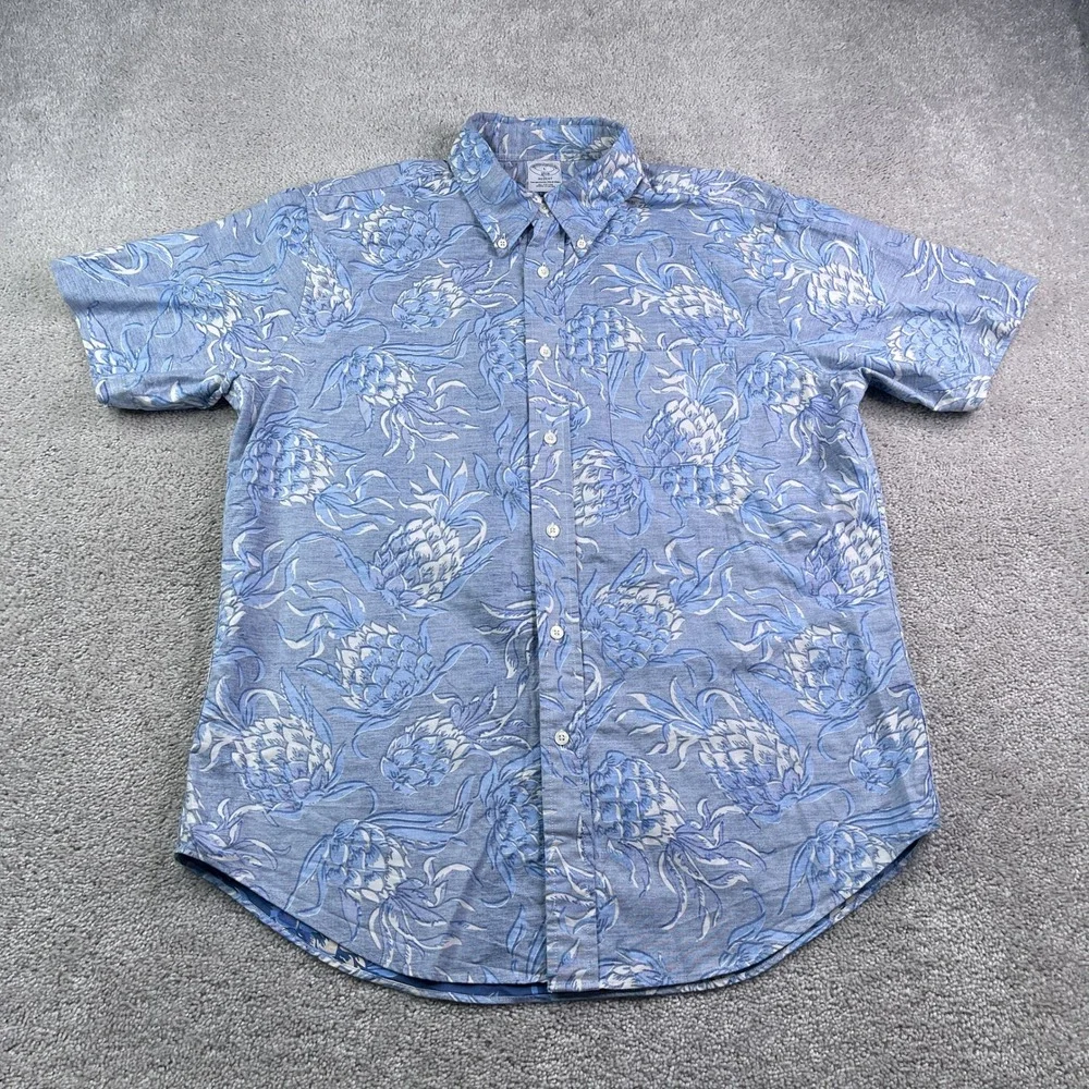Brooks Brothers Shirt Mens Large Blue Pineapple Reverse Print Regent Button Up